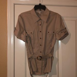 Beige camp style shirt/ never worn (too small )